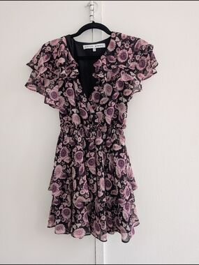 Rebecca Minkoff Black Dress with Pink Floral Ruffle Details